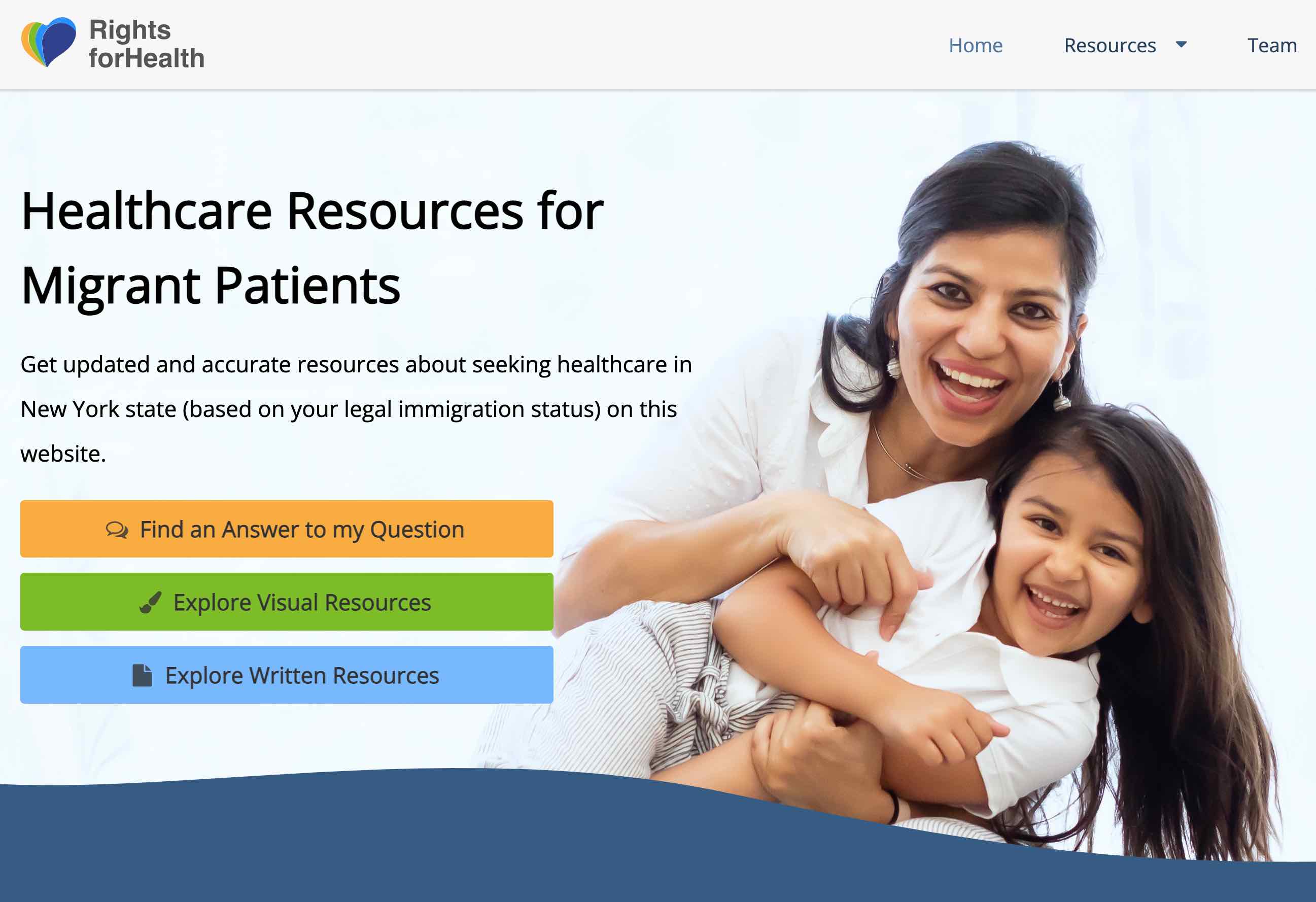a screenshot of a running website prototype for immigrants to find health information online.